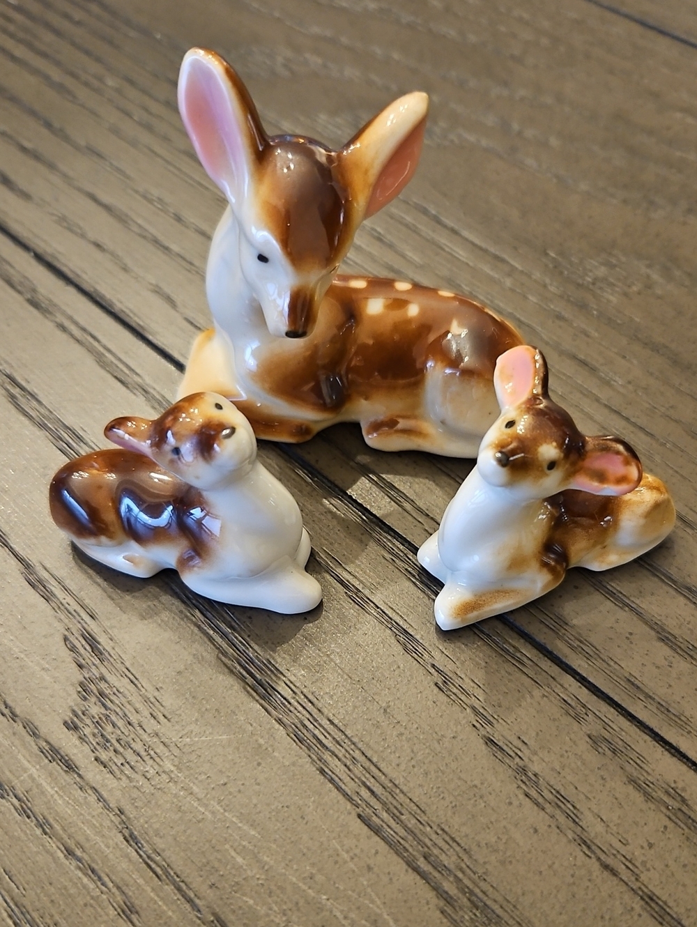 Vintage Fawn Figurine Set - Brown and White Home Accent